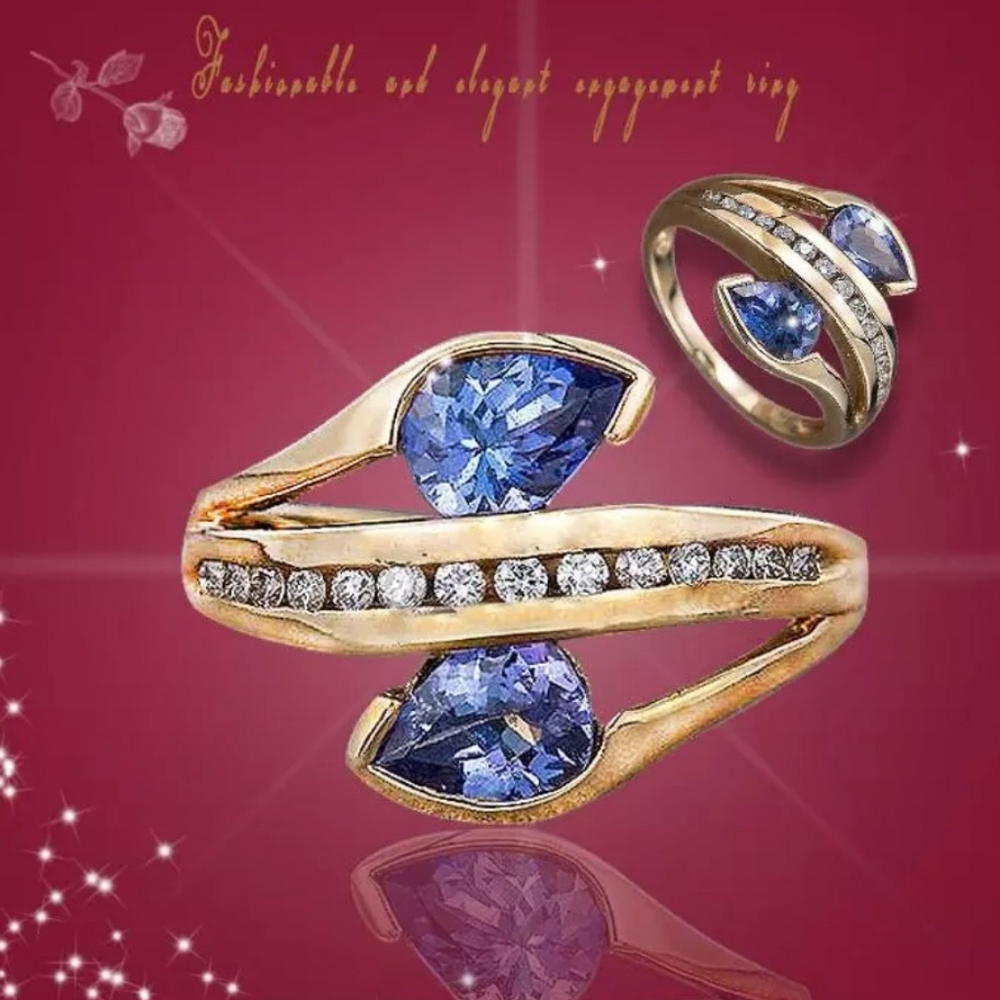 🎀18k Royal Blue Sapphire Diamond Accent Ring - Picture 3 of 5